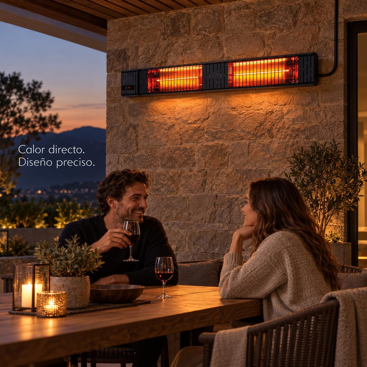 VONALA TERRAL PM3000 Calefactor Infrarrojo de Pared para Terrazas, 1500/3000 W, Onda Corta, Baja Luminosidad, Mando a Distancia, Temporizador 24 h, IPX4