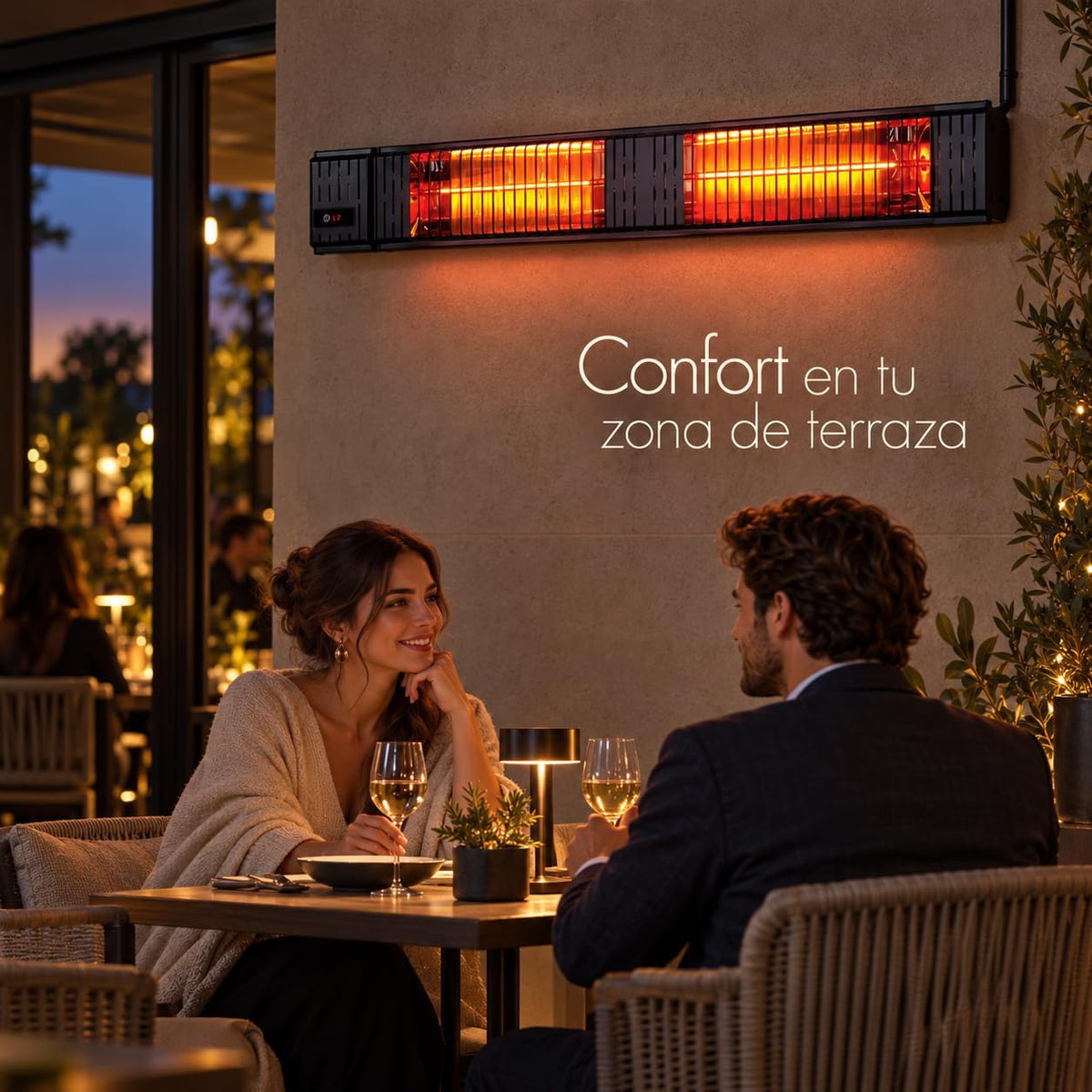 VONALA TERRAL PM3000 Calefactor Infrarrojo de Pared para Terrazas, 1500/3000 W, Onda Corta, Baja Luminosidad, Mando a Distancia, Temporizador 24 h, IPX4