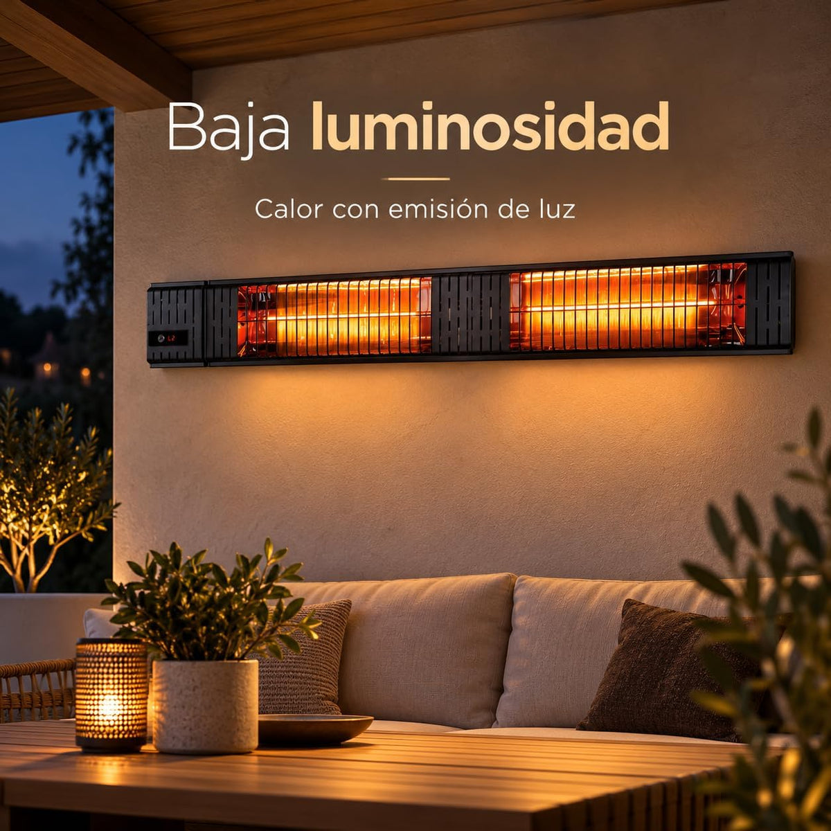 VONALA TERRAL PM3000 Calefactor Infrarrojo de Pared para Terrazas, 1500/3000 W, Onda Corta, Baja Luminosidad, Mando a Distancia, Temporizador 24 h, IPX4