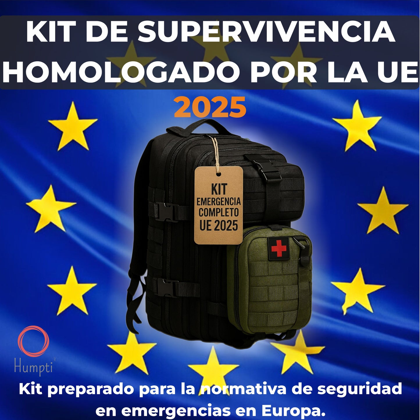 Kit de Supervivencia Completo UE 2025, Mochila Supervivencia 72 horas Equipada con Camping Gas Portatil, Kit Supervivencia Catastrofe, Botiquín Táctico con Radio Sola, Alicates, Tijeras y Silbato