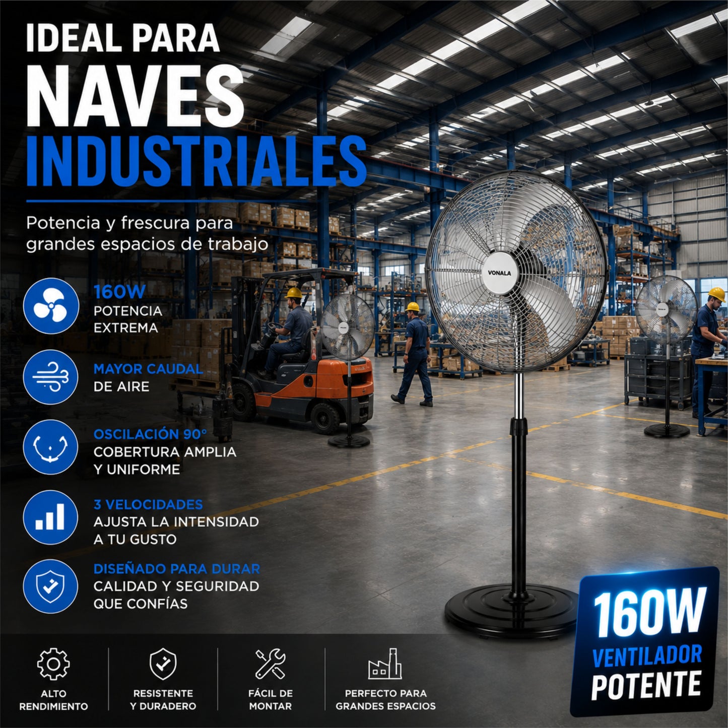 Ventilador Industrial de Pie 160W (Vonala Premium)