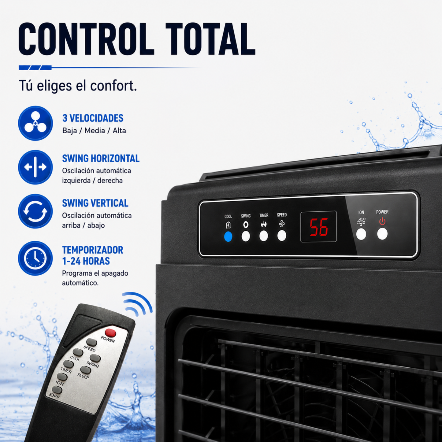 Climatizador Evaporativo Industrial VONALA BLACKOOL22 – Enfriador de Aire Profesional 22.000 m³/h, Depósito 150 L, Cobertura hasta 200 m², 750 W, Climatizador Industrial Portátil