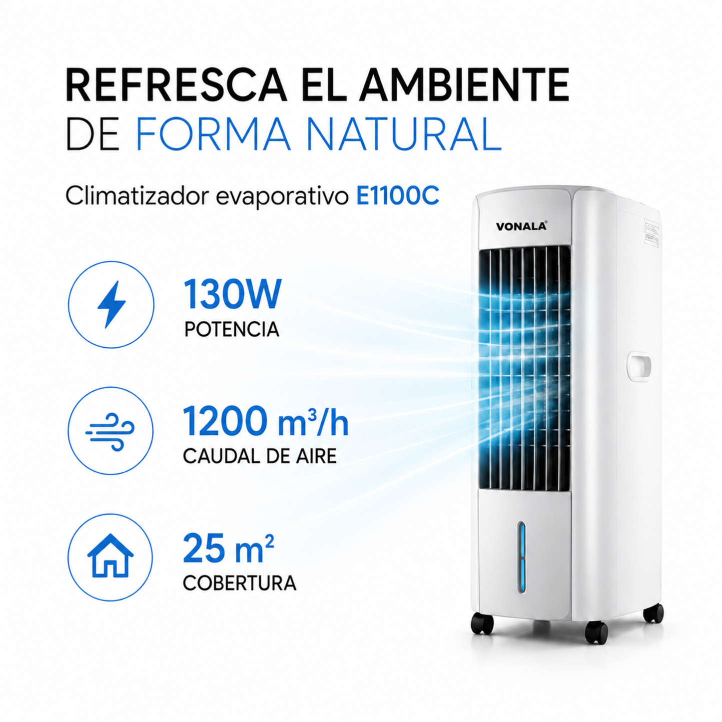 Vonala Climatizador Evaporativo con Calefacción E1100C – Enfriador de Aire Portátil 3 en 1