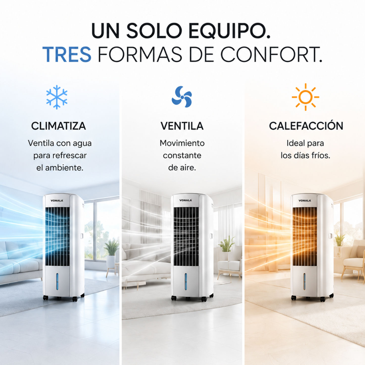 Vonala Climatizador Evaporativo con Calefacción E1100C – Enfriador de Aire Portátil 3 en 1