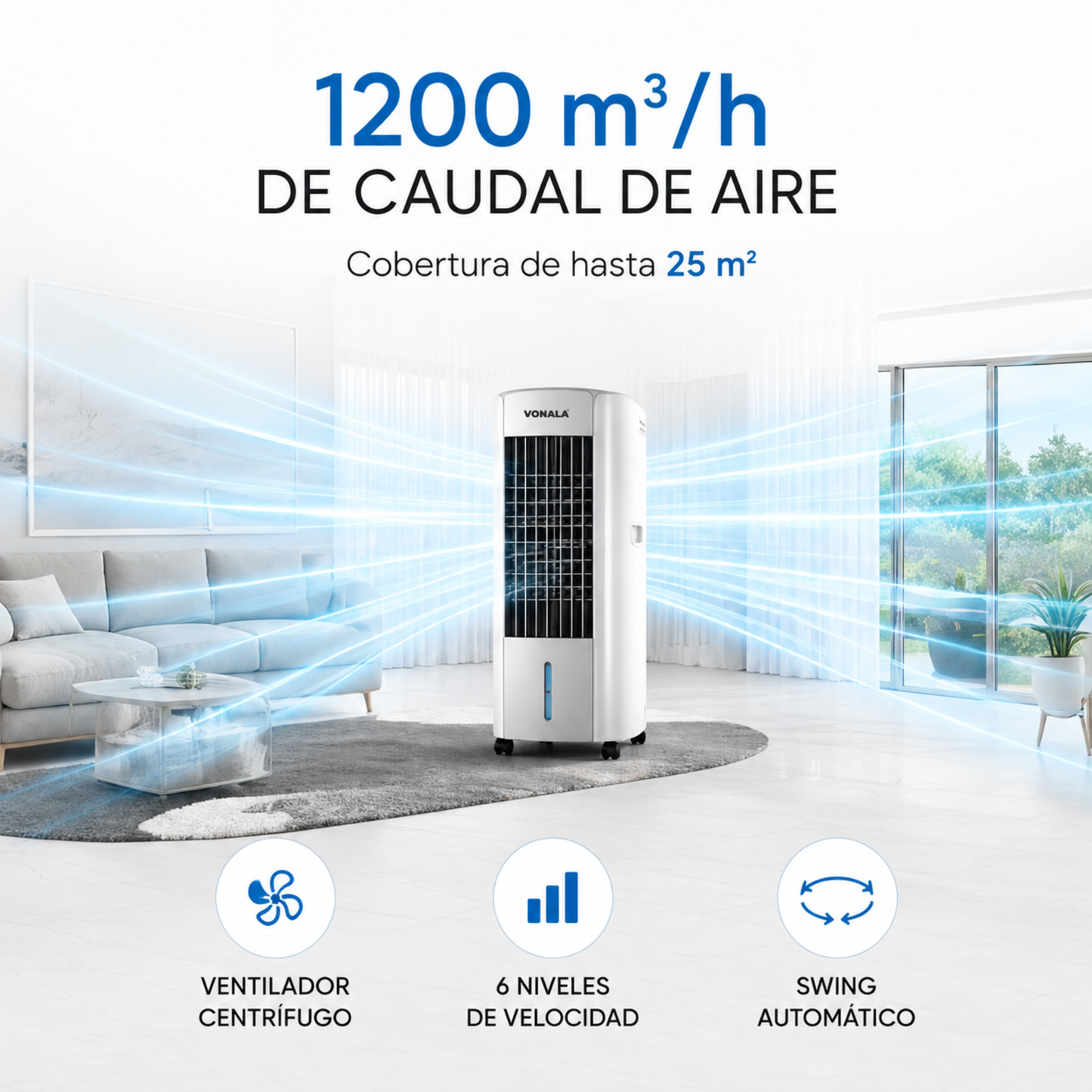 Vonala Climatizador Evaporativo con Calefacción E1100C – Enfriador de Aire Portátil 3 en 1
