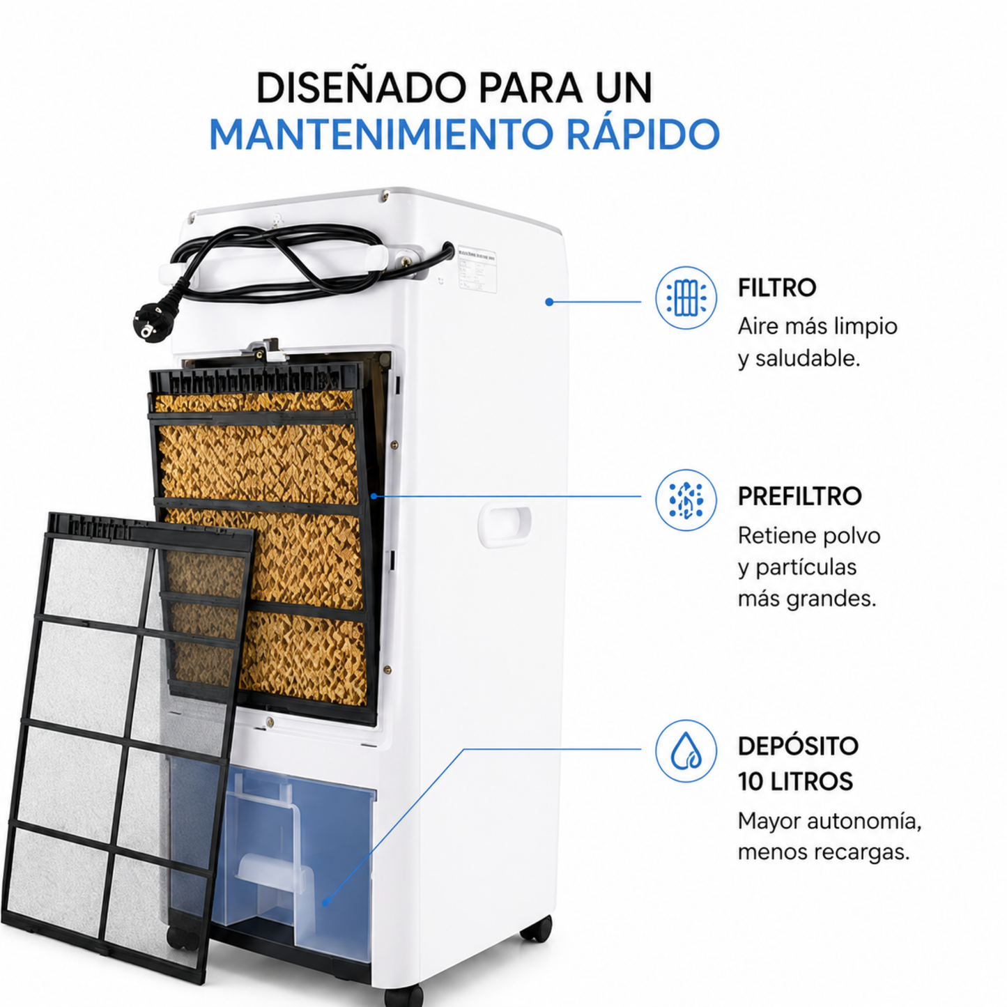 Vonala Climatizador Evaporativo con Calefacción E1100C – Enfriador de Aire Portátil 3 en 1