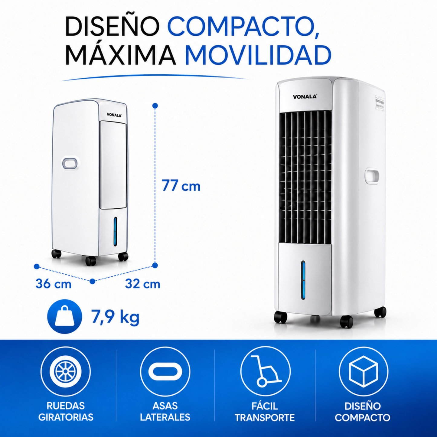 Vonala Climatizador Evaporativo con Calefacción E1100C – Enfriador de Aire Portátil 3 en 1