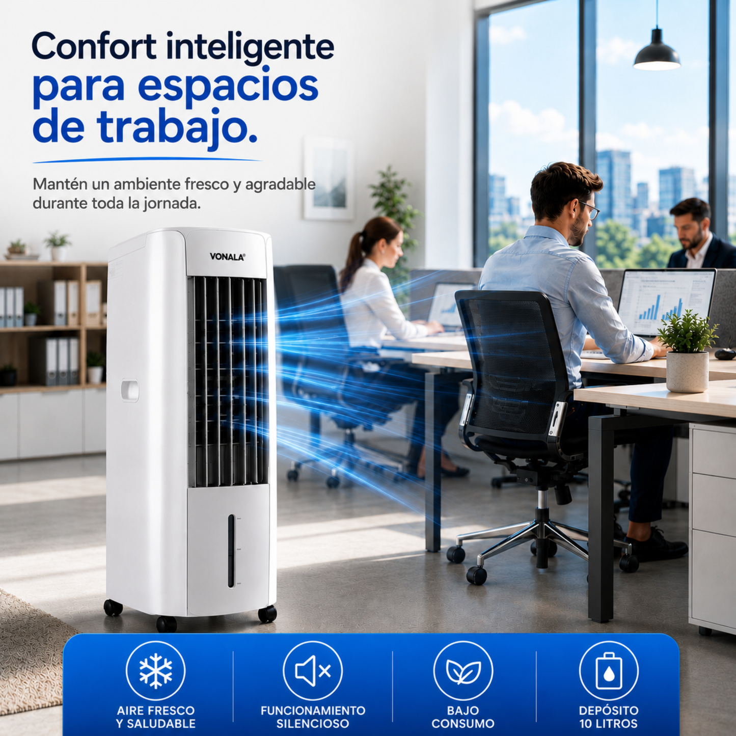 Vonala Climatizador Evaporativo con Calefacción E1100C – Enfriador de Aire Portátil 3 en 1