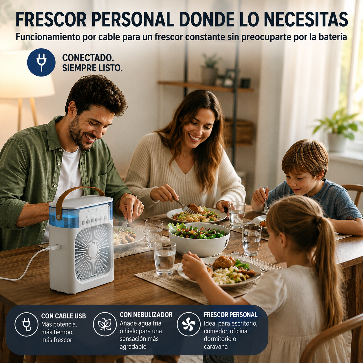 Ventilador de Escritorio con Nebulizador y Temporizador Cubemist