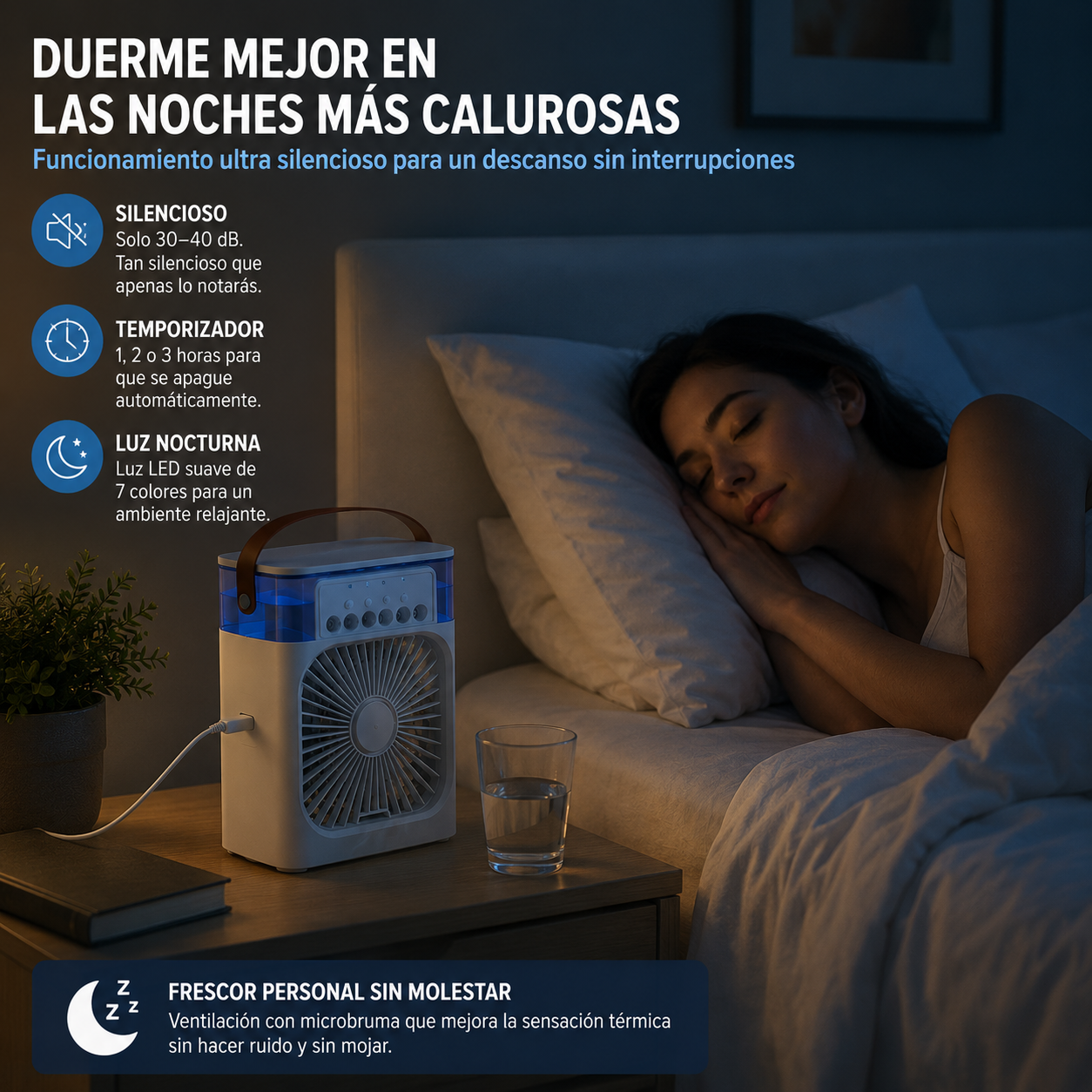 Ventilador de Escritorio con Nebulizador y Temporizador Cubemist
