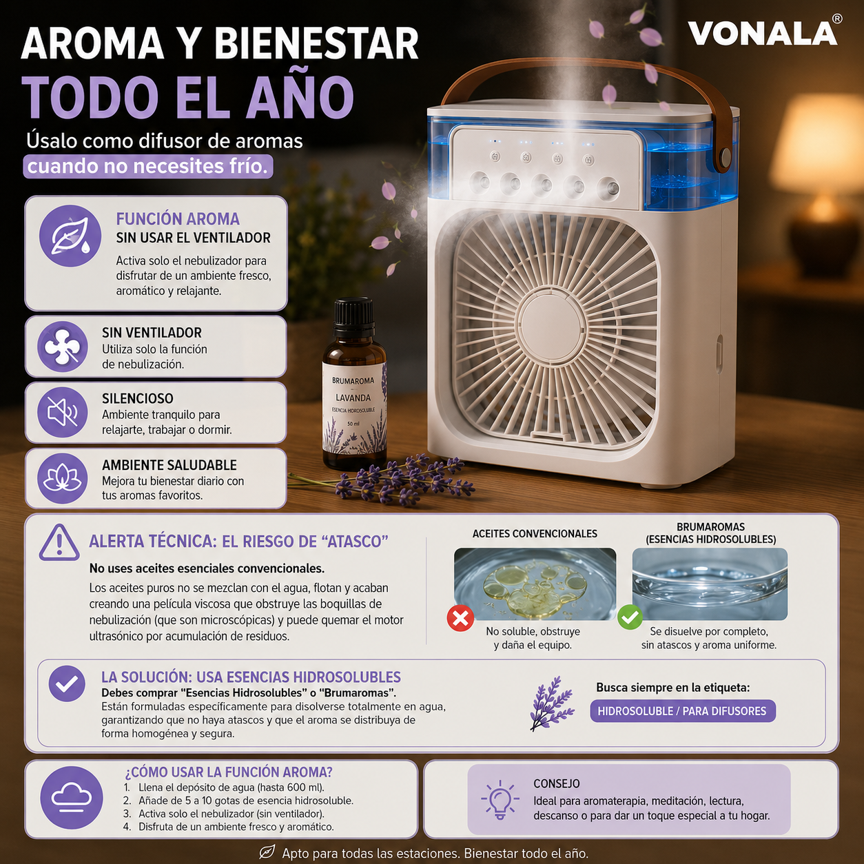 Ventilador de Escritorio con Nebulizador y Temporizador Cubemist