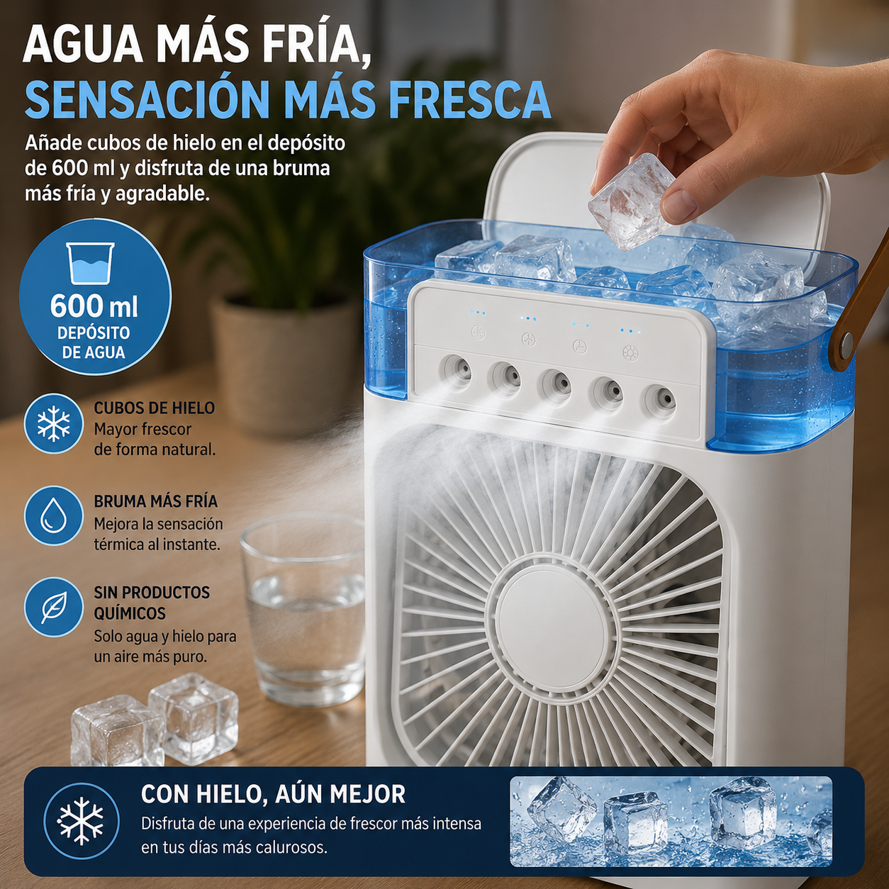 Ventilador de Escritorio con Nebulizador y Temporizador Cubemist