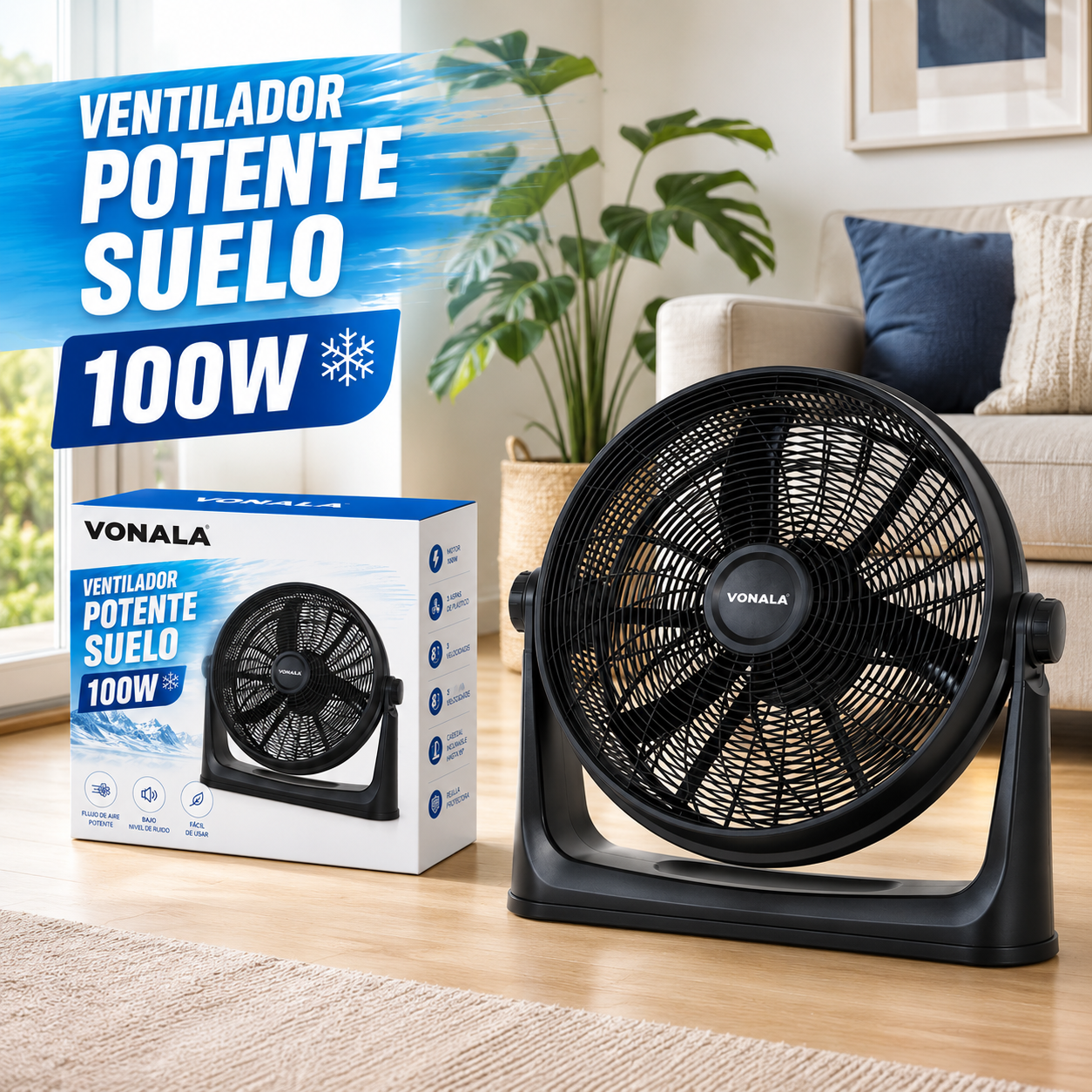 VONALA Ventilador de Suelo Potente para Hogar, Oficina y Espacios Amplios