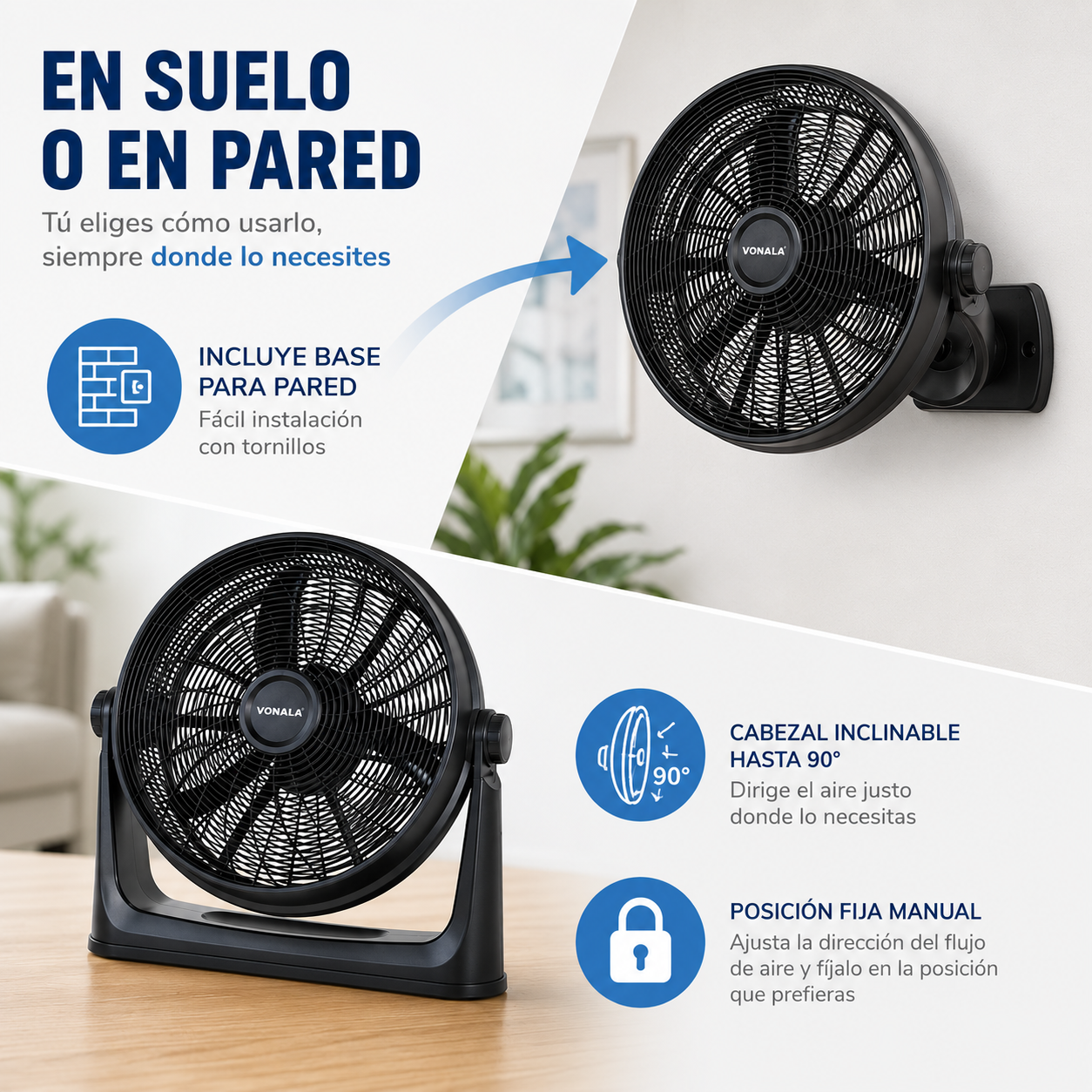 VONALA Ventilador de Suelo Potente para Hogar, Oficina y Espacios Amplios