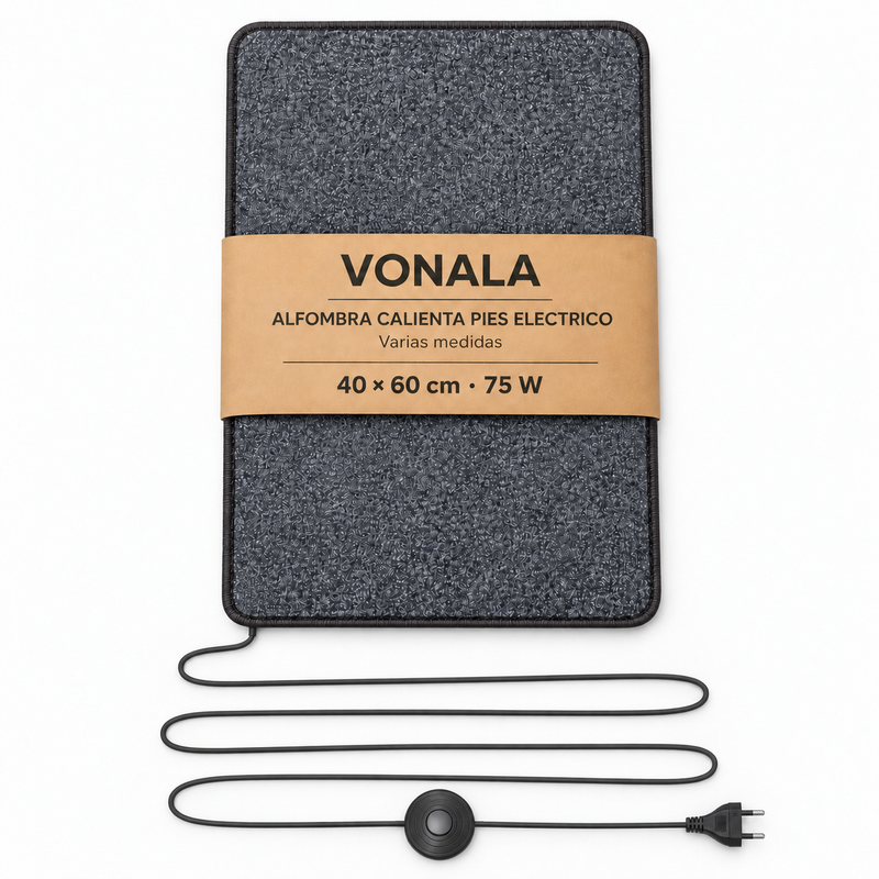 VONALA Alfombra Calefactora Eléctrica para Pies 40 x 60 cm, 75 W, Calor Localizado Bajo Escritorio, Interruptor, Gris, Oficina, Teletrabajo y Hogar