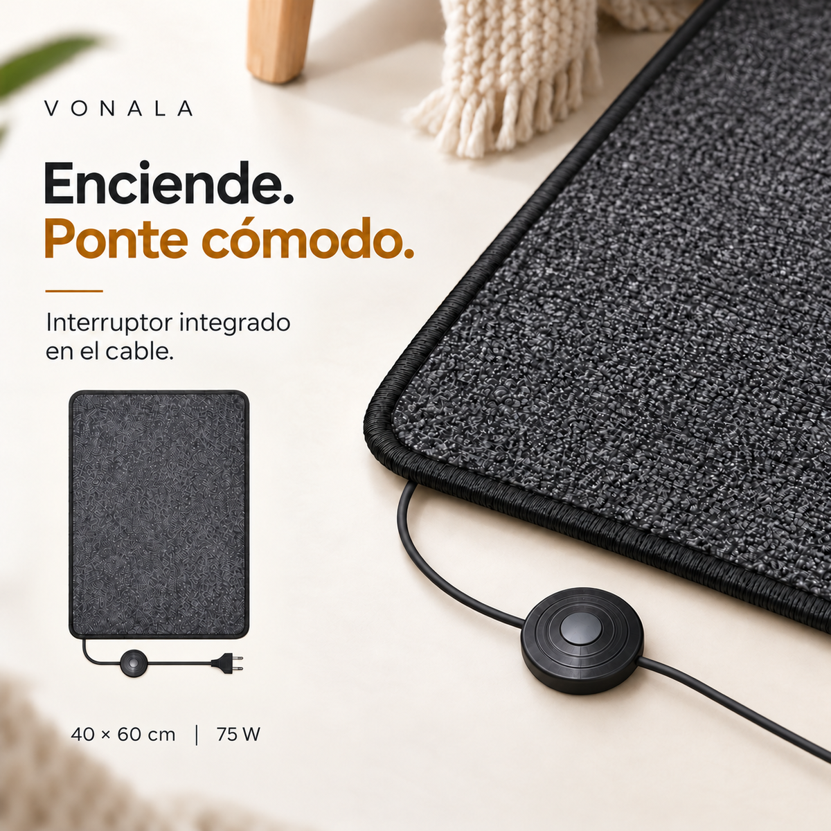 VONALA Alfombra calefactora eléctrica para pies — 3 tamaños