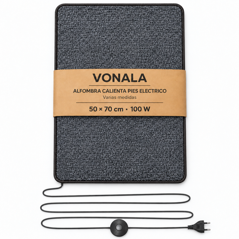 VONALA Alfombra Calefactora Eléctrica para Pies 50 x 70 cm, 100 W, Calor Localizado Bajo Escritorio, Interruptor, Gris, Oficina, Teletrabajo y Hogar
