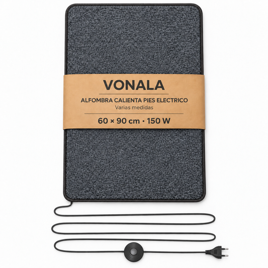 VONALA Alfombra Calefactora Eléctrica para Pies 60 x 90 cm, 150 W, Calor Localizado Bajo Escritorio, Interruptor, Gris, Oficina, Teletrabajo y Hogar