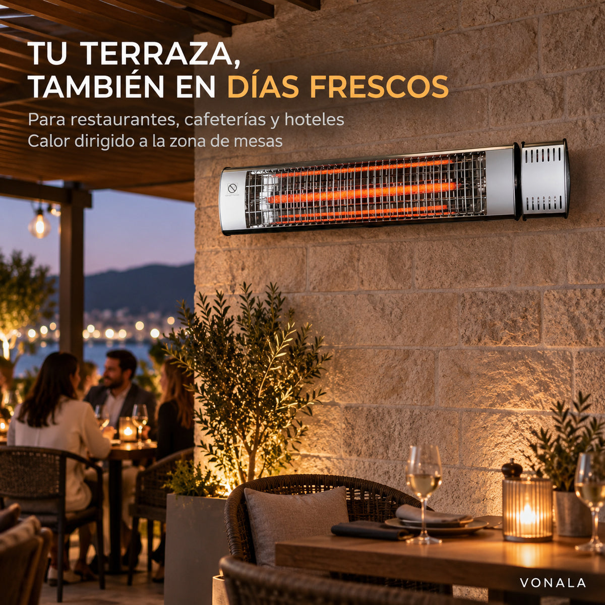 Calefactor Infrarrojo de Pared para Terrazas VONALA TERRAL C2000, 2000 W, Mando a Distancia, IPX5