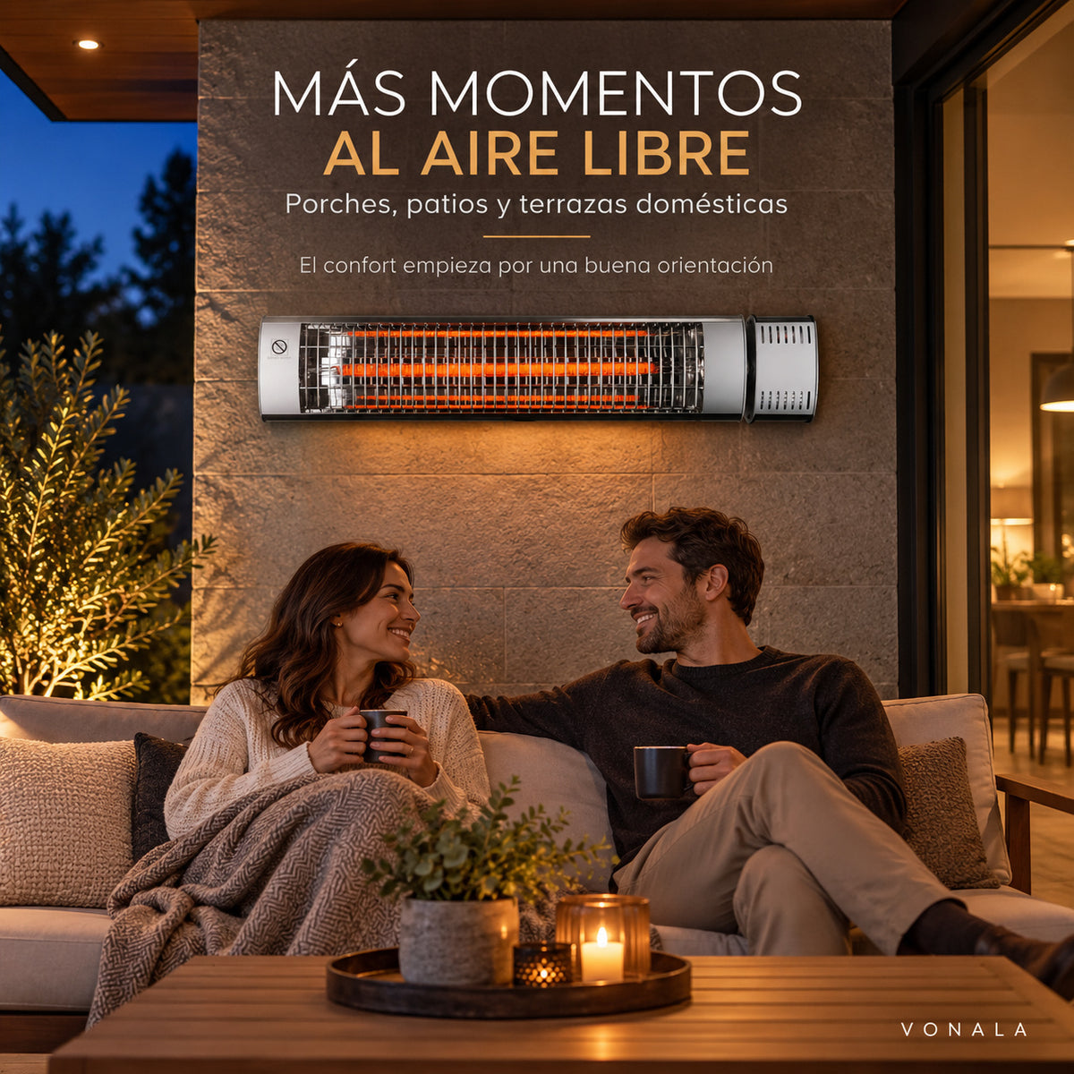 Calefactor Infrarrojo de Pared para Terrazas VONALA TERRAL C2000, 2000 W, Mando a Distancia, IPX5
