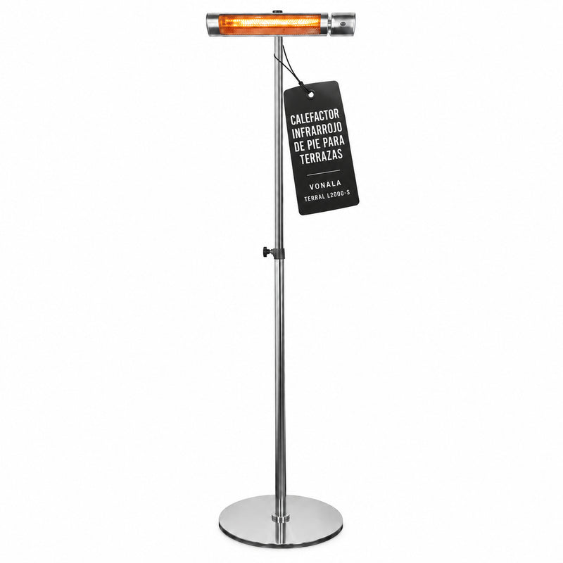 Calefactor Infrarrojo de Pie para Terrazas VONALA TERRAL L2000-S, 2000 W, Mando a Distancia, IPX5, Base Incluida