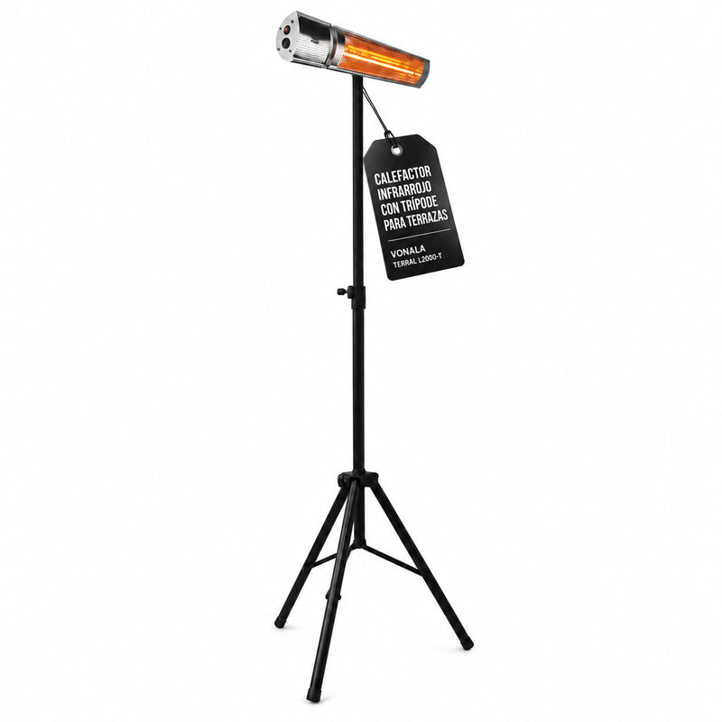 Calefactor Infrarrojo de Pie para Terrazas VONALA TERRAL L2000-T, 2000 W, Mando a Distancia, IPX5, Trípode Incluido