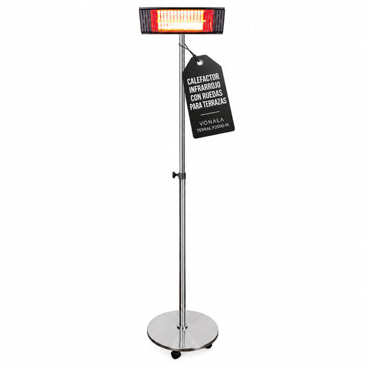 Calefactor Infrarrojo de Pie para Terrazas VONALA TERRAL P2000-M, 2000 W, Baja Luminosidad, IPX4, Base con Ruedas