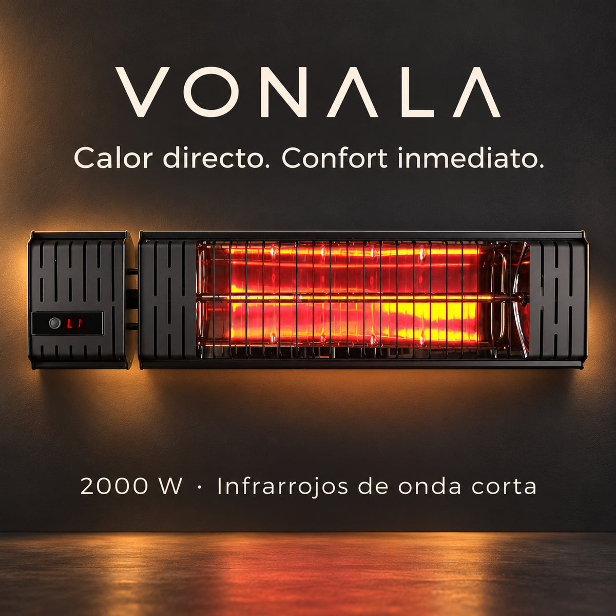 Vonala Power R 2000 W - Calefactor Eléctrico Infrarrojo de Pared con Mando, Estufa Halógena de Onda Corta para Terrazas de Hostelería, Patios y Jardines, Exterior Protegido