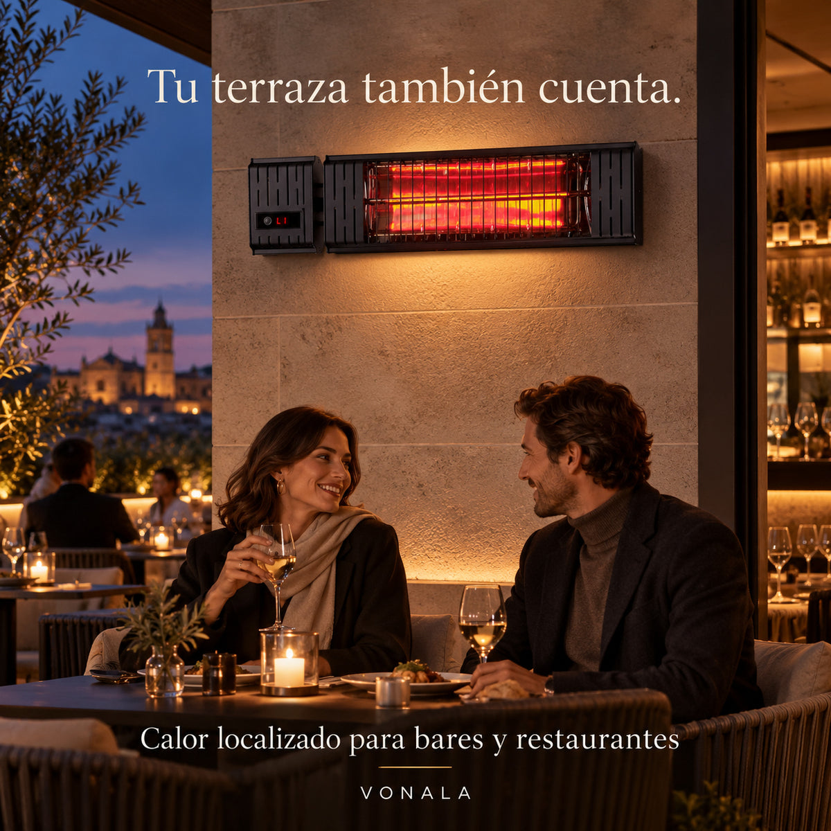 Vonala Power R 2000 W - Calefactor Eléctrico Infrarrojo de Pared con Mando, Estufa Halógena de Onda Corta para Terrazas de Hostelería, Patios y Jardines, Exterior Protegido