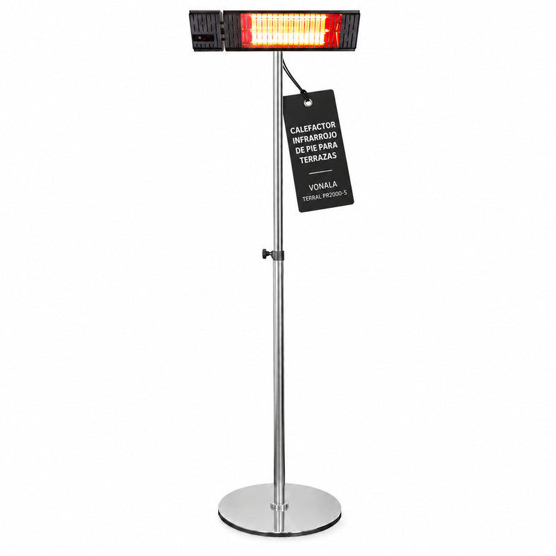 Calefactor Infrarrojo de Pie para Terrazas VONALA TERRAL PR2000-S, 2000 W, Mando a Distancia, IPX4, Base Incluida