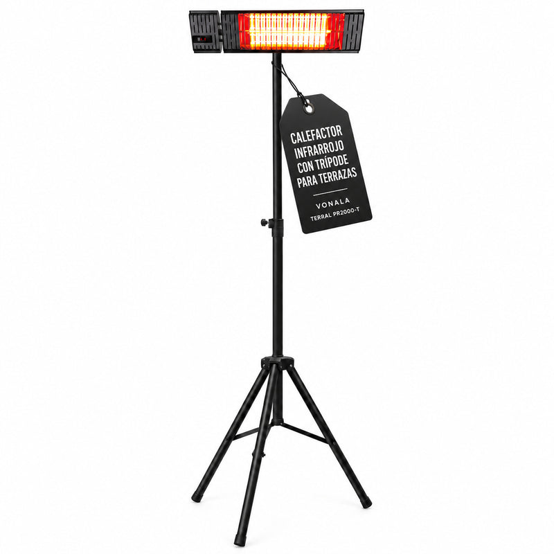 Calefactor Infrarrojo de Pie para Terrazas VONALA TERRAL PR2000-T, 2000 W, Mando a Distancia, IPX4, Trípode Incluido