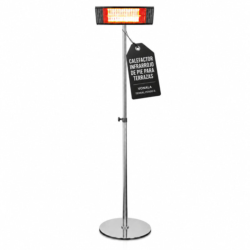 Calefactor Infrarrojo de Pie para Terrazas VONALA TERRAL P2000-S, 2000 W, Baja Luminosidad, IPX4, Base Incluida