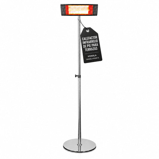 Calefactor Infrarrojo de Pie para Terrazas VONALA TERRAL P2000-S, 2000 W, Baja Luminosidad, IPX4, Base Incluida