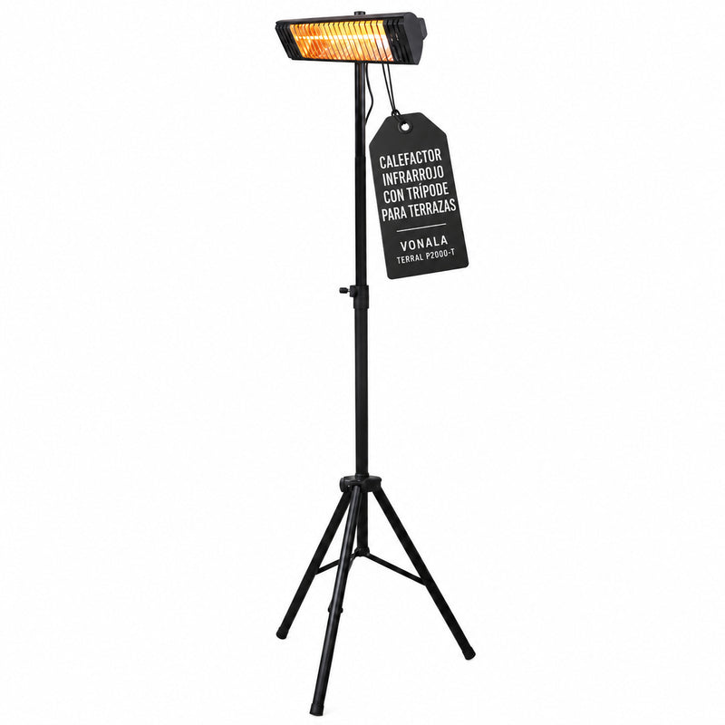 Calefactor Infrarrojo de Pie para Terrazas VONALA TERRAL P2000-T, 2000 W, Baja Luminosidad, IPX4, Trípode Incluido